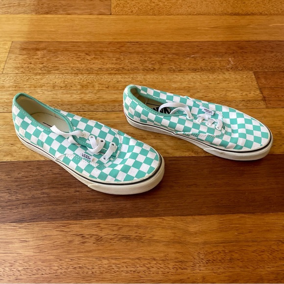 Vans Teal & White Checkered Canvas Classic Lace Up Sneakers - EUC Only Worn Once - Picture 3 of 7